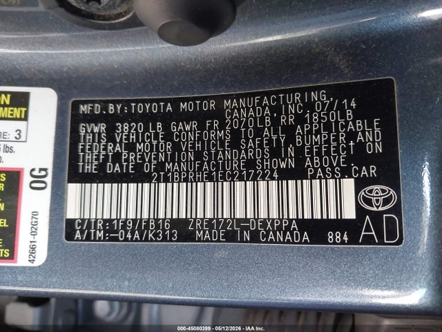 2T1BPRHE1EC217224 Toyota Corolla Le Eco Plus