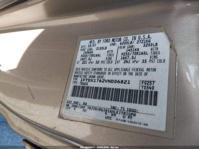 Продаж на аукціоні авто 1997 Ford F-150 Lariat/standard/xl/xlt, vin: 1FTDX1762VND06821, номер лоту: 45080417