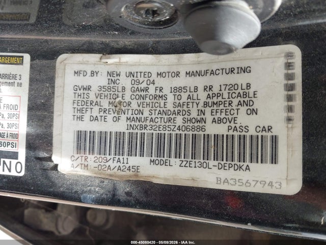 Aukcja sprzedaży 2005 Toyota Corolla Ce, vin: 1NXBR32E85Z406886, numer aukcji: 45080420
