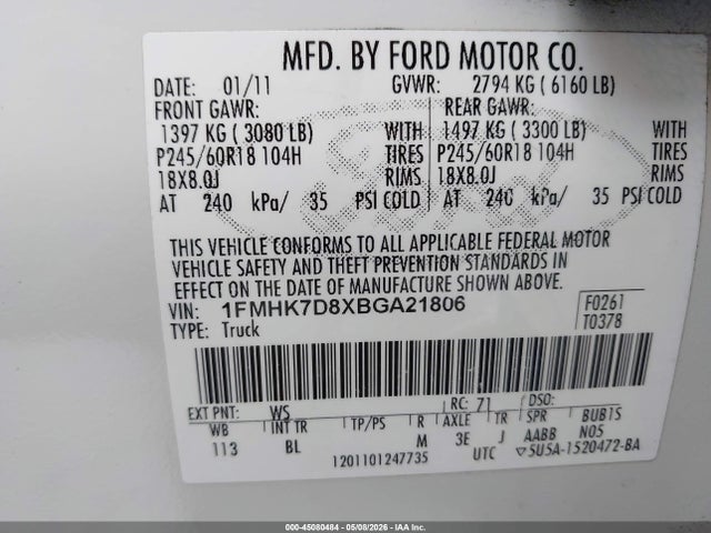 Aukcja sprzedaży 2011 Ford Explorer Xlt, vin: 1FMHK7D8XBGA21806, numer aukcji: 45080484
