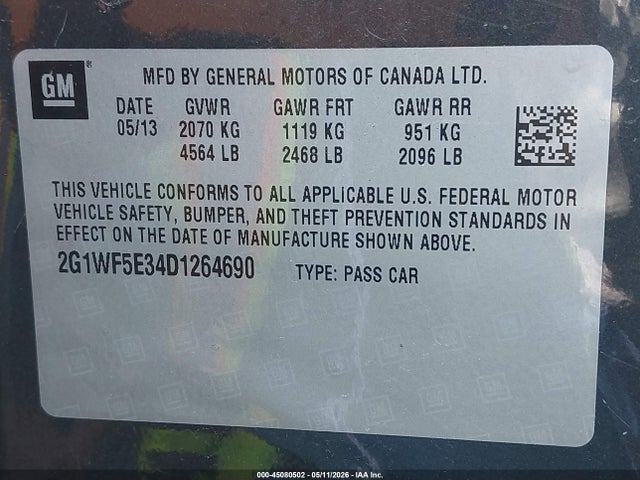 Продажа на аукционе авто 2013 Chevrolet Impala Ls, vin: 2G1WF5E34D1264690, номер лота: 45080502