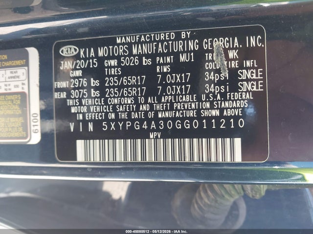 Продажа на аукционе авто 2016 Kia Sorento 2.4l Lx, vin: 5XYPG4A30GG011210, номер лота: 45080512