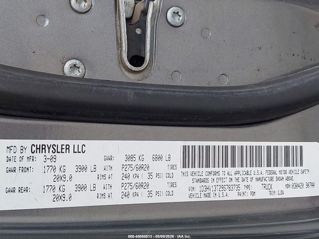 Aukcja sprzedaży 2009 Dodge Ram 1500 Laramie, vin: 1D3HV13T29S783735, numer aukcji: 45080513