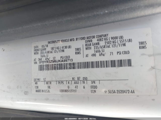 1FDYR5ZM6JKA99713 Ford Transit-250 Cab
