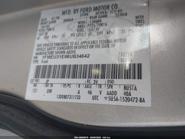 45080579 :رقم المزاد ، 1FMEU31E98UB34642 vin ، 2008 Ford Explorer Sport Trac Xlt مزاد بيع