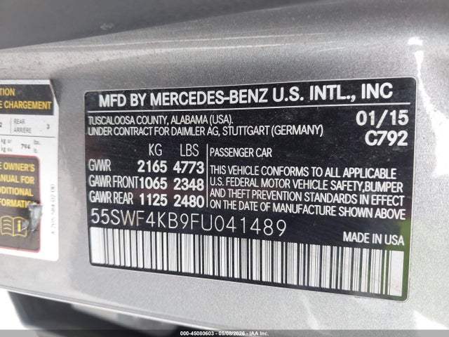 Aukcja sprzedaży 2015 Mercedes-benz C 300 Luxury 4matic, vin: 55SWF4KB9FU041489, numer aukcji: 45080603