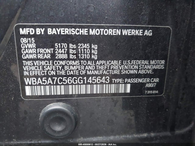Aukcja sprzedaży 2016 Bmw 528i Xdrive, vin: WBA5A7C56GG145643, numer aukcji: 45080612