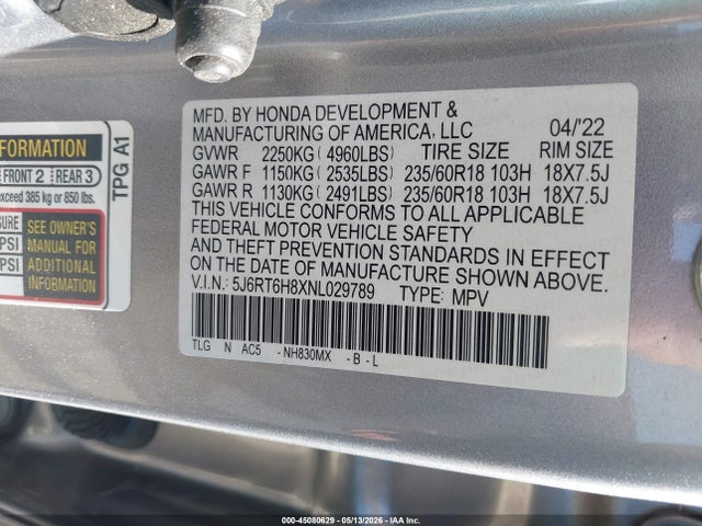 5J6RT6H8XNL029789 Honda Cr-v Hybrid Ex-l