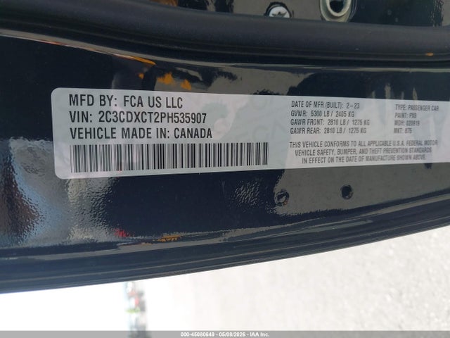 Продажа на аукционе авто 2023 Dodge Charger R/t, vin: 2C3CDXCT2PH535907, номер лота: 45080649