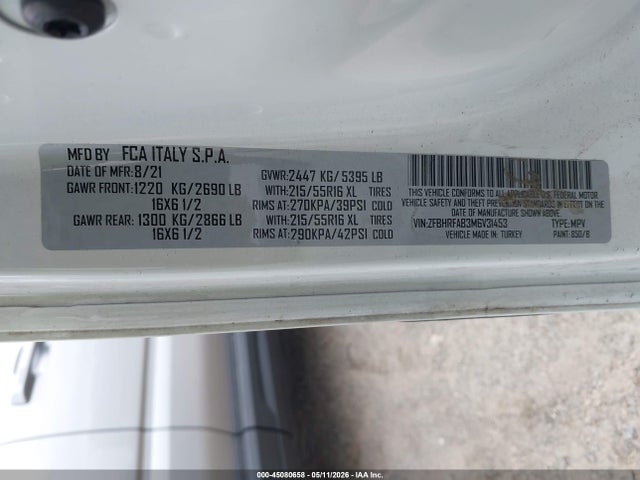 Продажа на аукционе авто 2021 Ram Promaster City Tradesman, vin: ZFBHRFAB3M6V31453, номер лота: 45080658