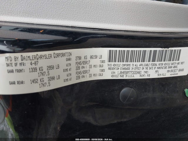 45080689 :رقم المزاد ، 1J8HR58M77C633481 vin ، 2007 Jeep Grand Cherokee Limited مزاد بيع