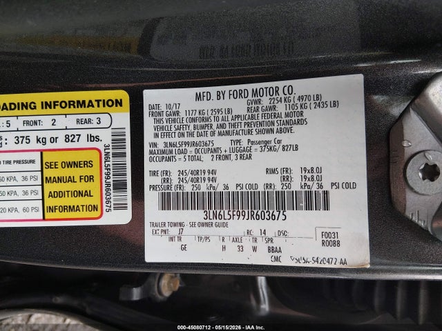 Продажа на аукционе авто 2018 Lincoln Mkz Reserve, vin: 3LN6L5F99JR603675, номер лота: 45080712