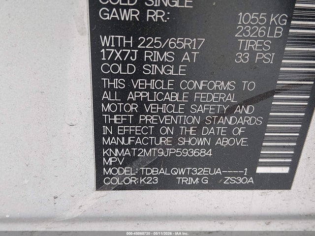 2018 Nissan Rogue Sv მანქანა იყიდება აუქციონზე, vin: KNMAT2MT9JP593684, აუქციონის ნომერი: 45080730