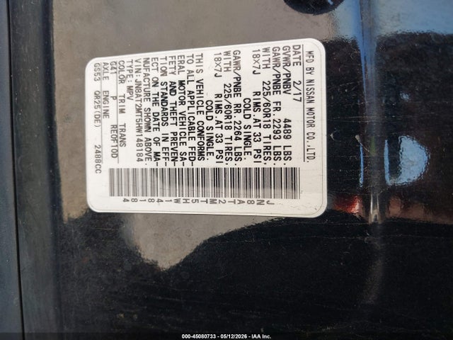 45080733 :رقم المزاد ، JN8AT2MT5HW148184 vin ، 2017 Nissan Rogue Sl مزاد بيع