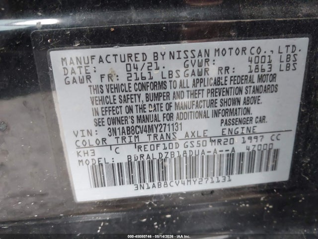 Продажа на аукционе авто 2021 Nissan Sentra Sv Xtronic Cvt, vin: 3N1AB8CV4MY271131, номер лота: 45080746