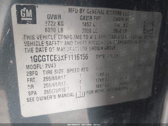 Продаж на аукціоні авто 2015 Chevrolet Colorado Z71, vin: 1GCGTCE3XF1116156, номер лоту: 45080747