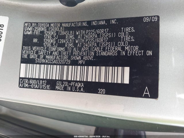 Продажа на аукционе авто 2010 Toyota Sienna Xle, vin: 5TDYK4CC5AS320729, номер лота: 45080754
