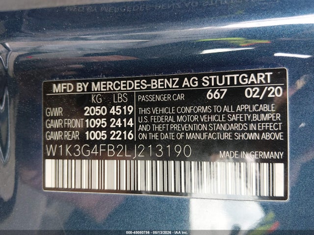 Продажа на аукционе авто 2020 Mercedes-benz A 220 4matic, vin: W1K3G4FB2LJ213190, номер лота: 45080756