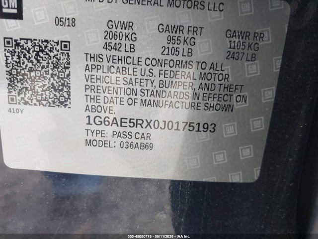 45080775 :رقم المزاد ، 1G6AE5RX0J0175193 vin ، 2018 Cadillac Ats Standard مزاد بيع