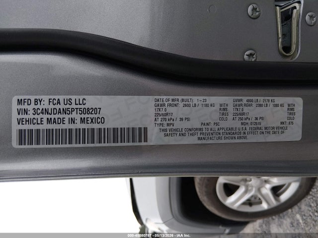 Aukcja sprzedaży 2023 Jeep Compass Sport 4x4, vin: 3C4NJDAN5PT508207, numer aukcji: 45080787