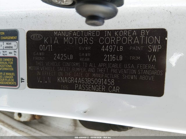 Продажа на аукционе авто 2011 Kia Optima Sx, vin: KNAGR4A63B5091458, номер лота: 45080812