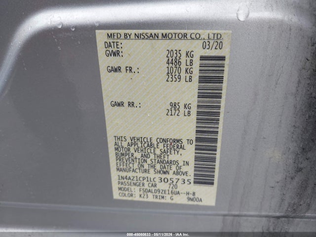 Продажа на аукционе авто 2020 Nissan Leaf Sv 40 Kwh, vin: 1N4AZ1CP1LC305735, номер лота: 45080833