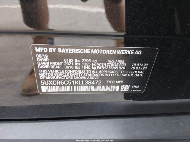 Auction sale of the 2019 Bmw X5 Xdrive40i, vin: 5UXCR6C51KLL38472, lot number: 45080853