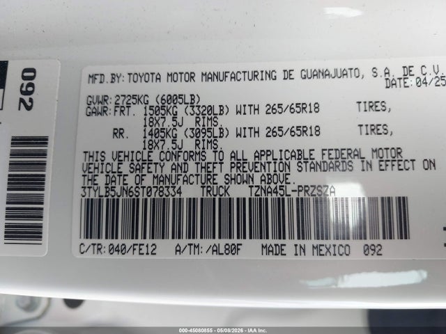 Aukcja sprzedaży 2025 Toyota Tacoma Trd Sport, vin: 3TYLB5JN6ST078334, numer aukcji: 45080855