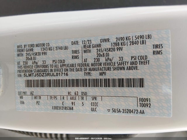 Продажа на аукционе авто 2024 Lincoln Corsair Grand Touring, vin: 5LMTJ5DZ3RUL01716, номер лота: 45080857