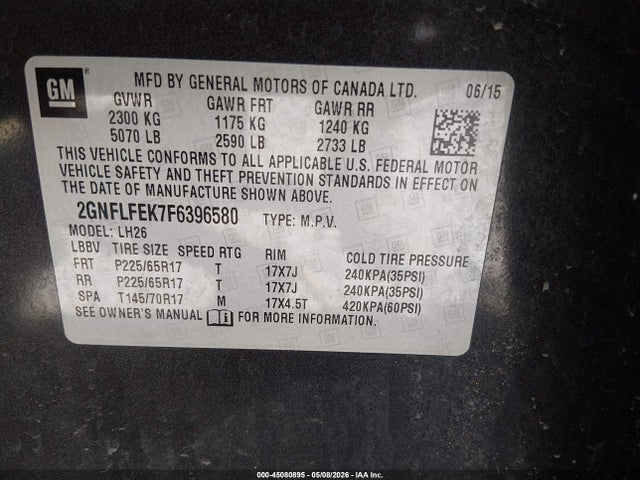 Продаж на аукціоні авто 2015 Chevrolet Equinox 1lt, vin: 2GNFLFEK7F6396580, номер лоту: 45080895