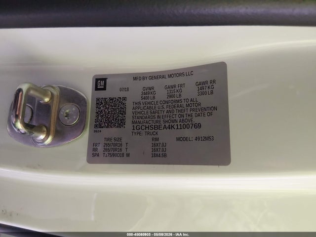 Продажа на аукционе авто 2019 Chevrolet Colorado Wt, vin: 1GCHSBEA4K1100769, номер лота: 45080903