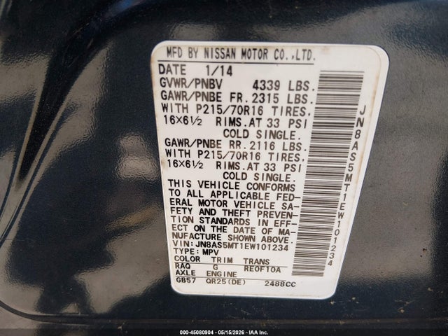 Продаж на аукціоні авто 2014 Nissan Rogue Select S, vin: JN8AS5MT1EW101234, номер лоту: 45080904
