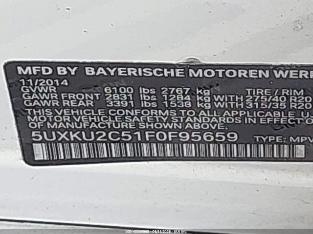 2015 Bmw X6 Xdrive35i მანქანა იყიდება აუქციონზე, vin: 5UXKU2C51F0F95659, აუქციონის ნომერი: 45080909