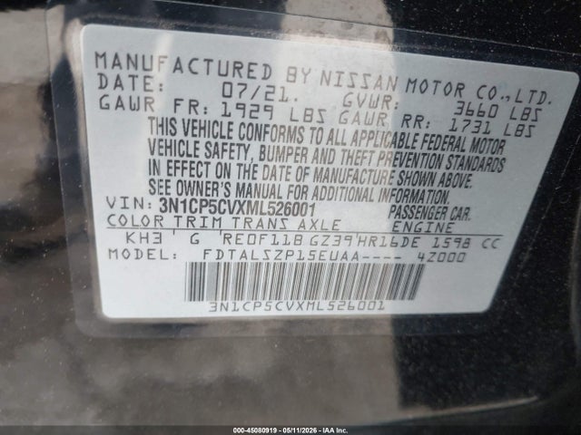 3N1CP5CVXML526001 Nissan Kicks Sv Xtronic Cvt
