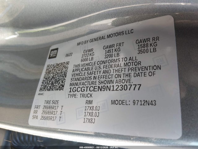 Продажа на аукционе авто 2022 Chevrolet Colorado 4wd  Short Box Lt, vin: 1GCGTCEN9N1230777, номер лота: 45080921