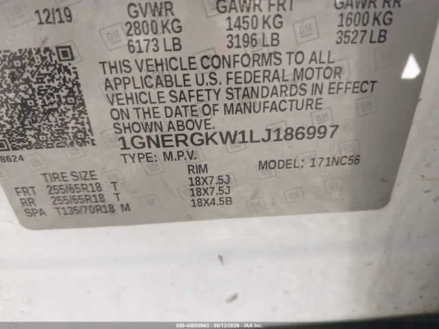 Продаж на аукціоні авто 2020 Chevrolet Traverse Fwd Lt Cloth, vin: 1GNERGKW1LJ186997, номер лоту: 45080963