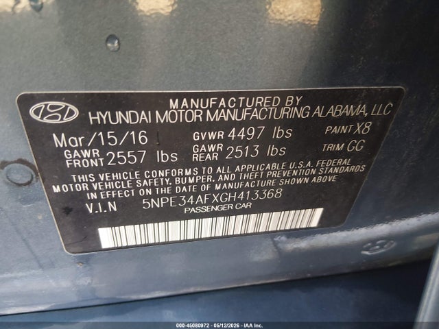 Aukcja sprzedaży 2016 Hyundai Sonata Sport, vin: 5NPE34AFXGH413368, numer aukcji: 45080972