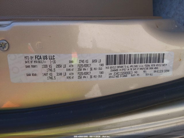 Aukcja sprzedaży 2016 Chrysler Town & Country Touring-l, vin: 2C4RC1CG2GR283613, numer aukcji: 45081008