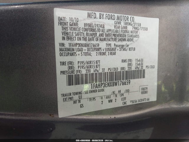 45081020 :رقم المزاد ، 1FAHP3ENXBW176659 vin ، 2011 Ford Focus S مزاد بيع