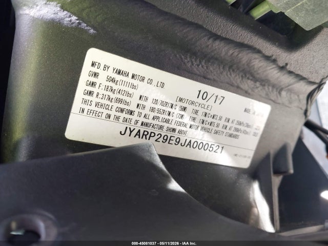 Aukcja sprzedaży 2018 Yamaha Fjr1300 A, vin: JYARP29E9JA000521, numer aukcji: 45081037
