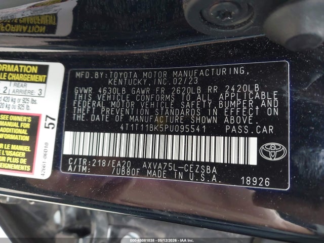 Aukcja sprzedaży 2023 Toyota Camry Se Awd, vin: 4T1T11BK5PU095541, numer aukcji: 45081038