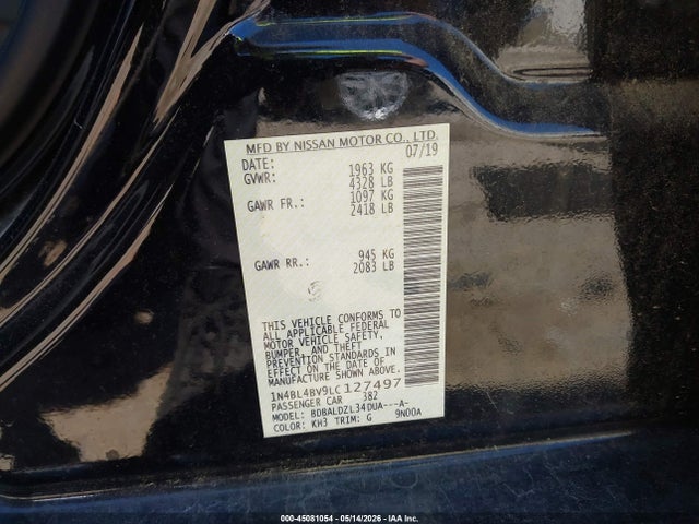 Продаж на аукціоні авто 2020 Nissan Altima S Fwd, vin: 1N4BL4BV9LC127497, номер лоту: 45081054