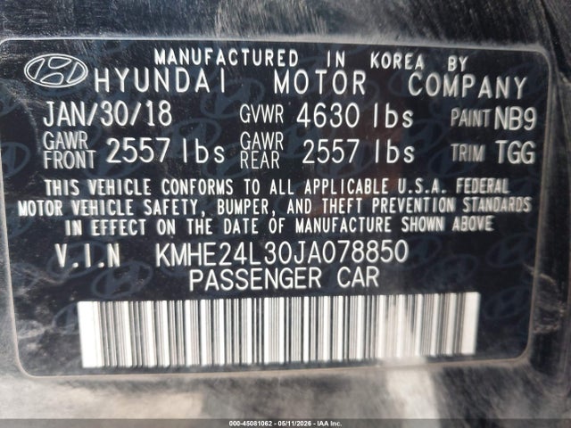 Продажа на аукционе авто 2018 Hyundai Sonata Hybrid Se, vin: KMHE24L30JA078850, номер лота: 45081062