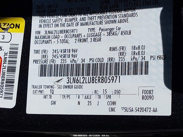 Aukcja sprzedaży 2014 Lincoln Mkz Hybrid, vin: 3LN6L2LU8ER805971, numer aukcji: 45081075
