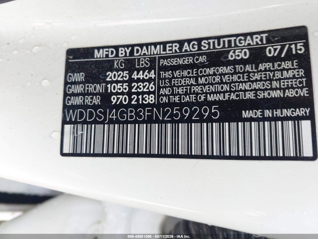 Aukcja sprzedaży 2015 Mercedes-benz Cla 250 4matic, vin: WDDSJ4GB3FN259295, numer aukcji: 45081096