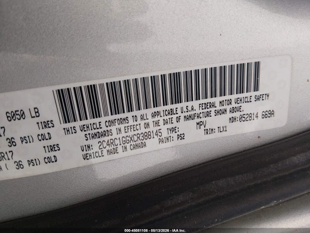 Aukcja sprzedaży 2012 Chrysler Town & Country Limited, vin: 2C4RC1GGXCR388145, numer aukcji: 45081108