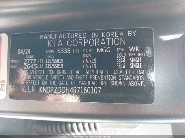 Aukcja sprzedaży 2024 Kia Sportage Plug-in Hybrid X-line Prestige, vin: KNDPZDDH4R7160107, numer aukcji: 45081112