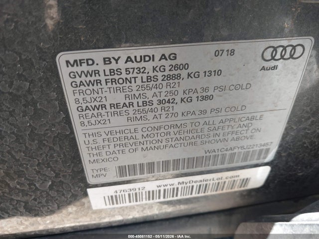 Aukcja sprzedaży 2018 Audi Sq5 3.0t Premium Plus, vin: WA1C4AFY6J2213457, numer aukcji: 45081152