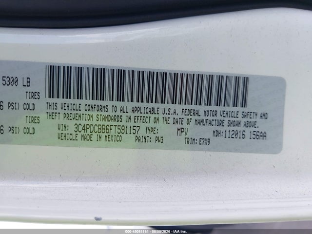 Продажа на аукционе авто 2015 Dodge Journey Sxt, vin: 3C4PDCBB6FT591157, номер лота: 45081161