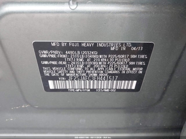 2014 Subaru Forester 2.5i Premium მანქანა იყიდება აუქციონზე, vin: JF2SJAEC3EH441517, აუქციონის ნომერი: 45081166